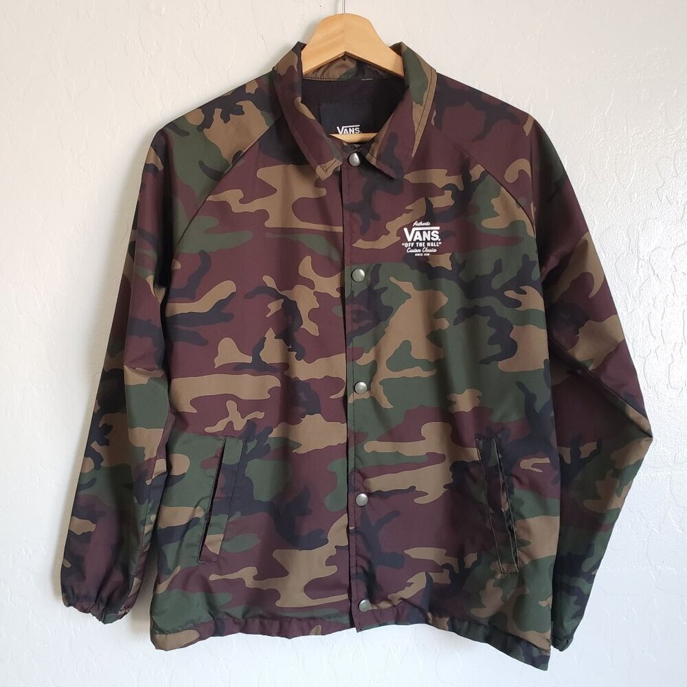 Vans Torrey Camouflage Windbreaker Jacket Youth Boys Lrg Green/Brown Snap Button
